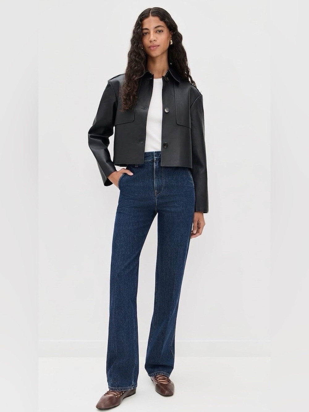 Theory Black Cropped Leather Jacket